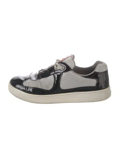 Pre-owned Prada Patent Leather Colorblock Pattern Sneakers In Gray