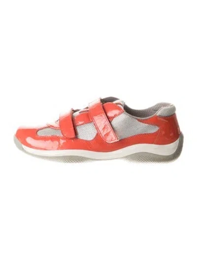 Pre-owned Prada Patent Leather Colorblock Pattern Sneakers In Orange
