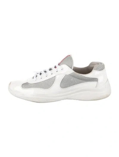 Pre-owned Prada Patent Leather Colorblock Pattern Sneakers In White