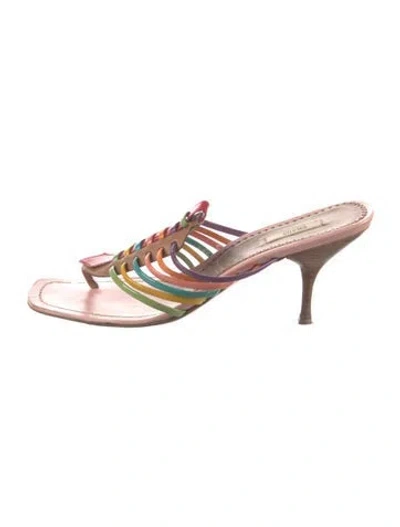 Pre-owned Prada Patent Leather Colorblock Pattern T-strap Sandals In Neutral