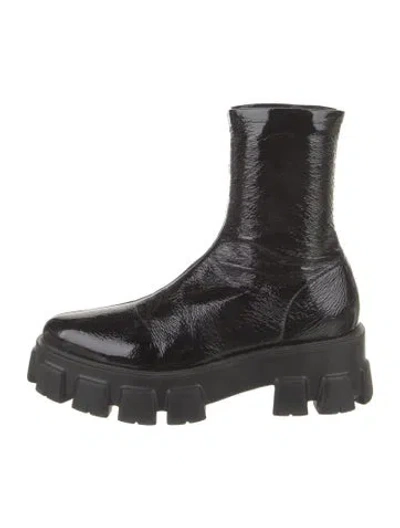 Pre-owned Prada Patent Leather Combat Boots In Black