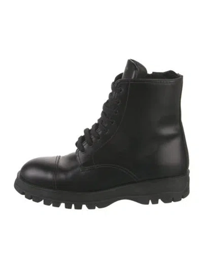 Pre-owned Prada Patent Leather Combat Boots In Black
