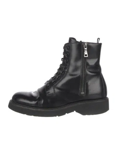 Pre-owned Prada Patent Leather Combat Boots In Black