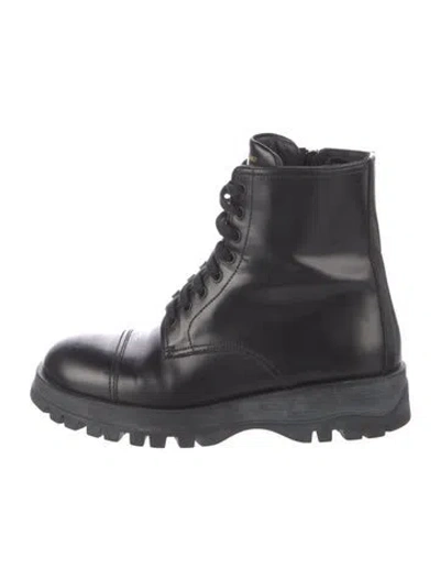 Pre-owned Prada Patent Leather Combat Boots In Black