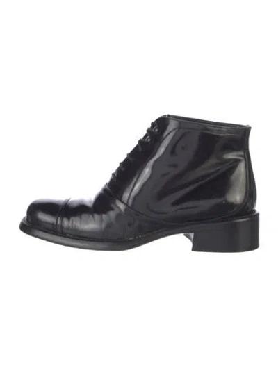 Pre-owned Prada Patent Leather Combat Boots In Black
