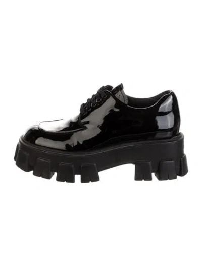 Pre-owned Prada Patent Leather Combat Boots In Black