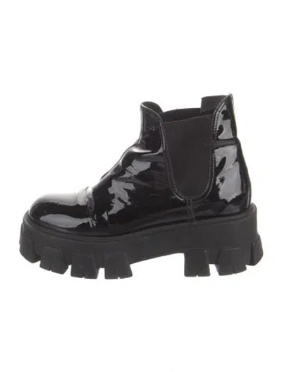 Pre-owned Prada Patent Leather Combat Boots In Black