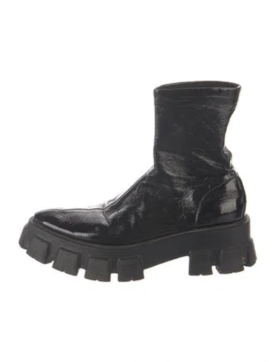 Pre-owned Prada Patent Leather Combat Boots In Black
