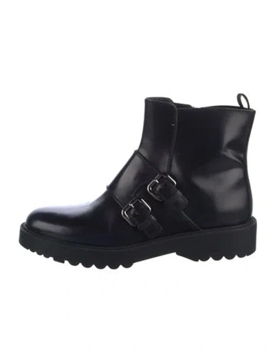 Pre-owned Prada Patent Leather Combat Boots In Blue