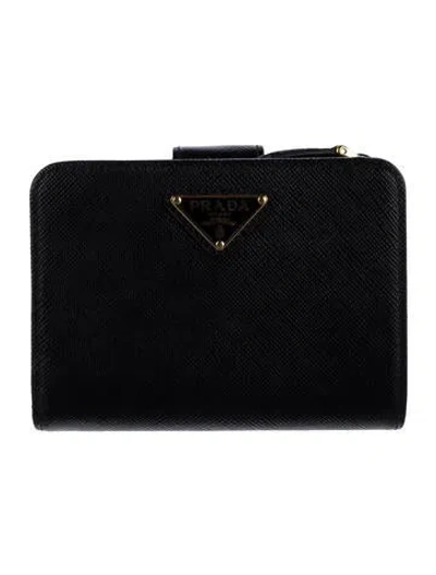 Pre-owned Prada Patent Leather Compact Wallet In Black