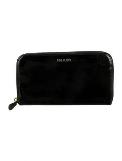 Pre-owned Prada Patent Leather Continental Wallet In Black