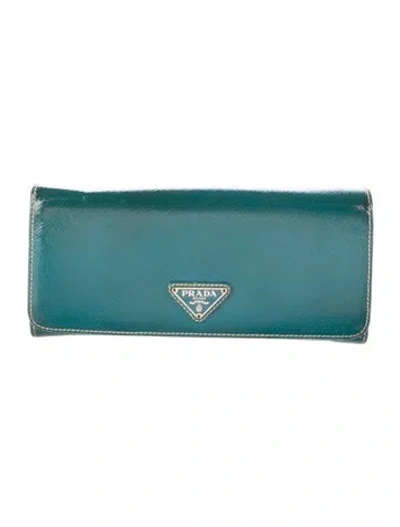 Pre-owned Prada Patent Leather Continental Wallet In Blue