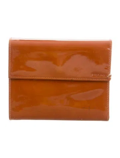 Pre-owned Prada Patent Leather Continental Wallet In Brown