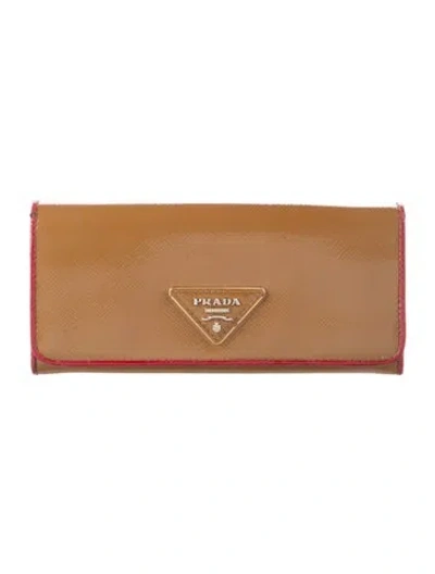 Pre-owned Prada Patent Leather Continental Wallet In Brown/red