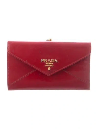 Pre-owned Prada Patent Leather Continental Wallet In Red