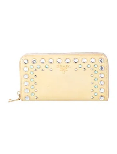 Pre-owned Prada Patent Leather Continental Wallet In Yellow