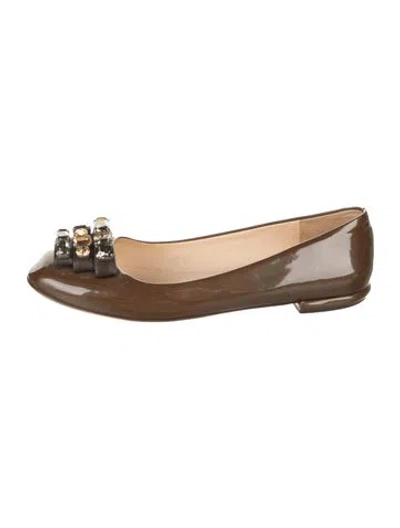 Pre-owned Prada Patent Leather Crystal Embellishments Ballet Flats In Neutrals