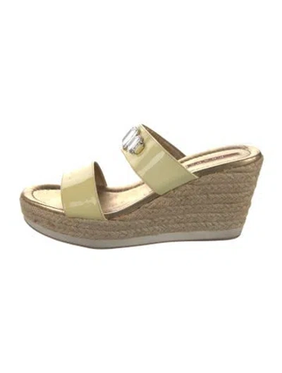 Pre-owned Prada Patent Leather Crystal Embellishments Espadrilles In Yellow