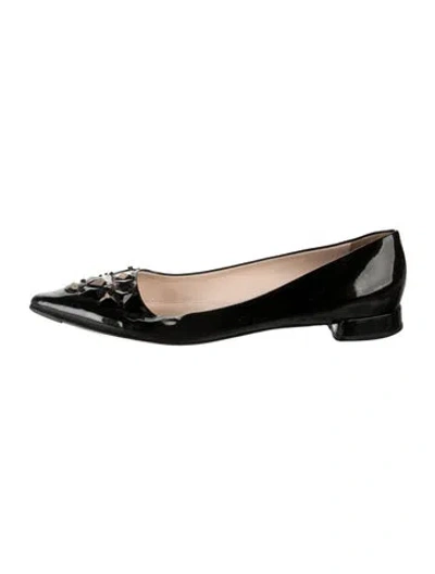 Pre-owned Prada Patent Leather Crystal Embellishments Flats In Black