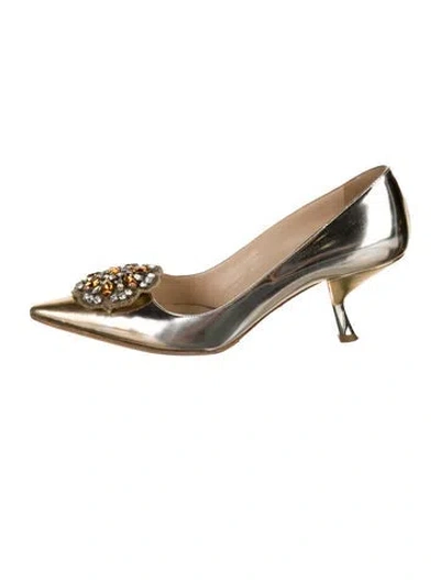 Pre-owned Prada Patent Leather Crystal Embellishments Mules