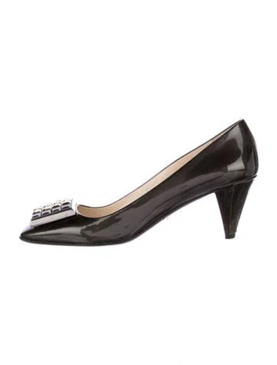 Pre-owned Prada Patent Leather Crystal Embellishments Pumps In Black