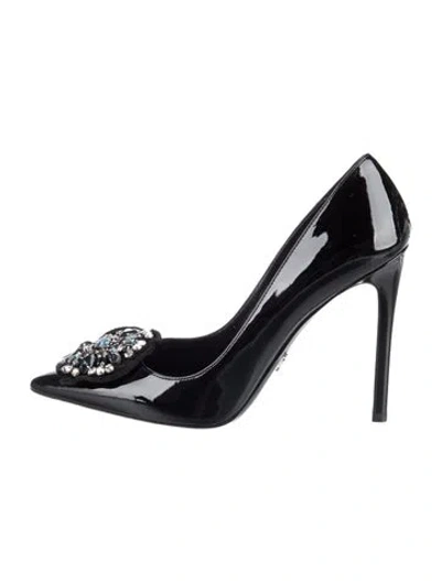 Pre-owned Prada Patent Leather Crystal Embellishments Pumps In Black