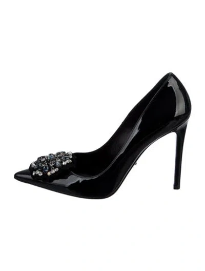 Pre-owned Prada Patent Leather Crystal Embellishments Pumps In Black