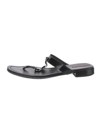 Pre-owned Prada Patent Leather Crystal Embellishments Slides In Black