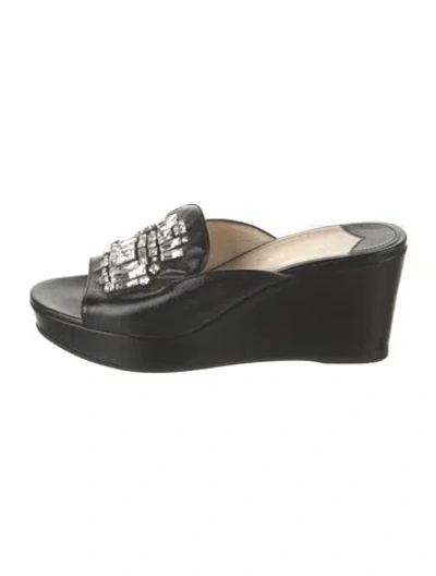 Pre-owned Prada Patent Leather Crystal Embellishments Slides In Black/neutrals
