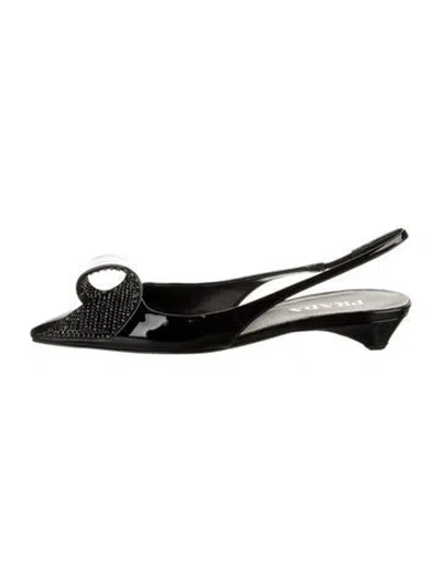 Pre-owned Prada Patent Leather Crystal Embellishments Slingback Flats In Black