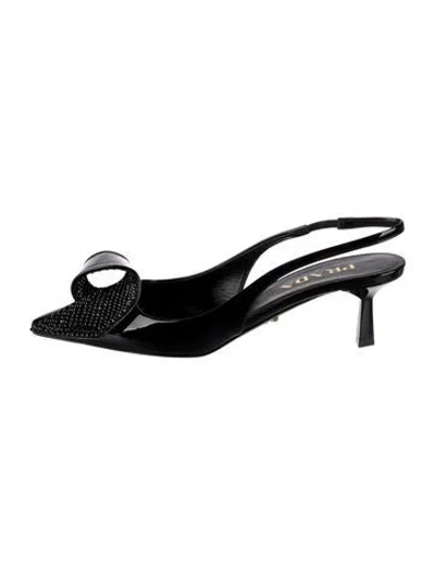 Pre-owned Prada Patent Leather Crystal Embellishments Slingback Pumps In Black