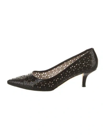 Pre-owned Prada Patent Leather Cutout Accent Pumps In Black