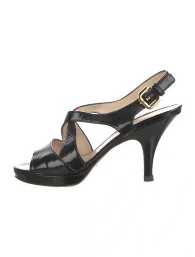 Pre-owned Prada Patent Leather Cutout Accent Sandals In Black