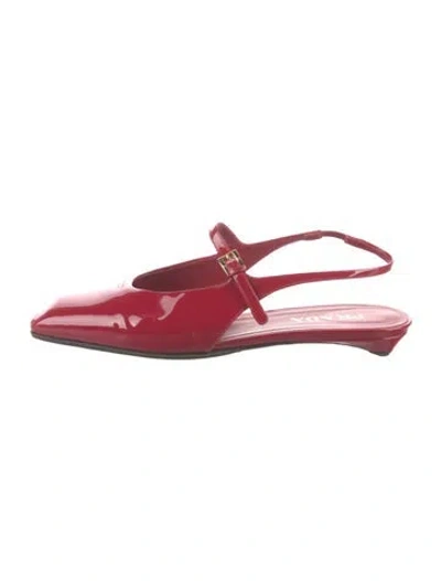Pre-owned Prada Patent Leather Cutout Accent Slingback Flats In Red