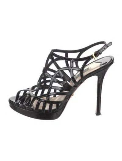 Pre-owned Prada Patent Leather Cutout Accent Slingback Pumps In Black