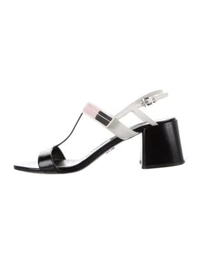 Pre-owned Prada Patent Leather Cutout Accent T-strap Sandals In Multi