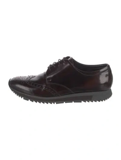 Pre-owned Prada Patent Leather Derby Shoes In Burgundy