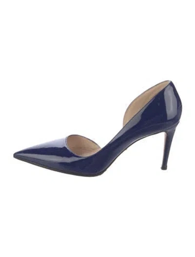 Pre-owned Prada Patent Leather D'orsay Pumps In Blue