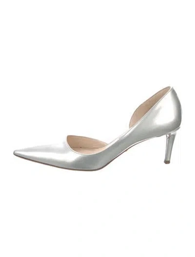 Pre-owned Prada Patent Leather D'orsay Pumps In Silver