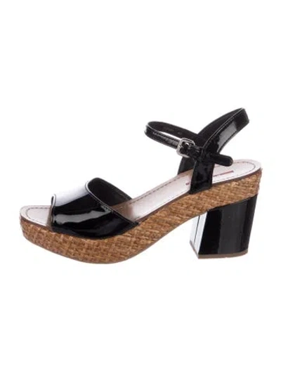 Pre-owned Prada Patent Leather Espadrilles In Black