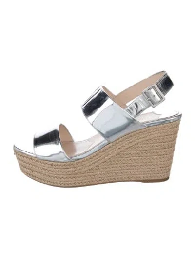 Pre-owned Prada Patent Leather Espadrilles In Metallic/silver
