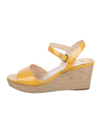 Pre-owned Prada Patent Leather Espadrilles In Yellow