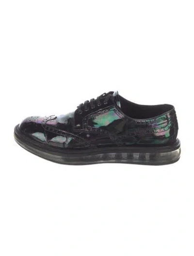 Pre-owned Prada Patent Leather Eyelet Trim Brogues In Black