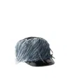 Prada Patent Leather And Feather Hat In Light Blue