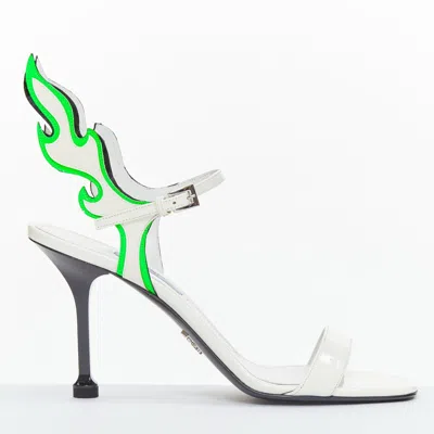 Pre-owned Prada Patent Leather Flame Sandals In White