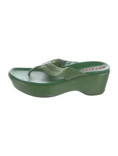 Pre-owned Prada Patent Leather Flip Flops In Green