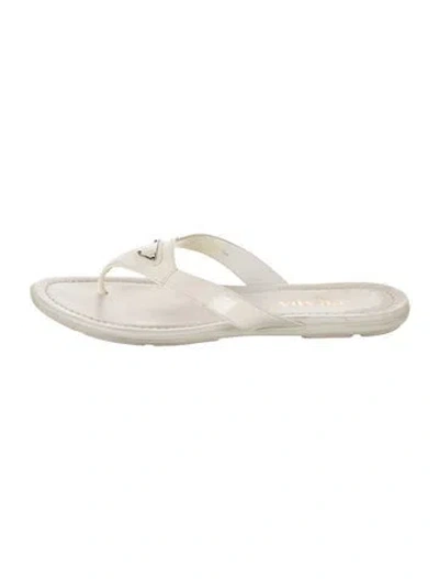 Pre-owned Prada Patent Leather Flip Flops In Neutral