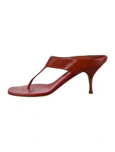 Pre-owned Prada Patent Leather Flip Flops In Orange