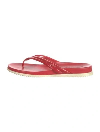Pre-owned Prada Patent Leather Flip Flops In Red