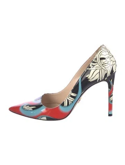 Pre-owned Prada Patent Leather Floral Print D'orsay Pumps In Multi